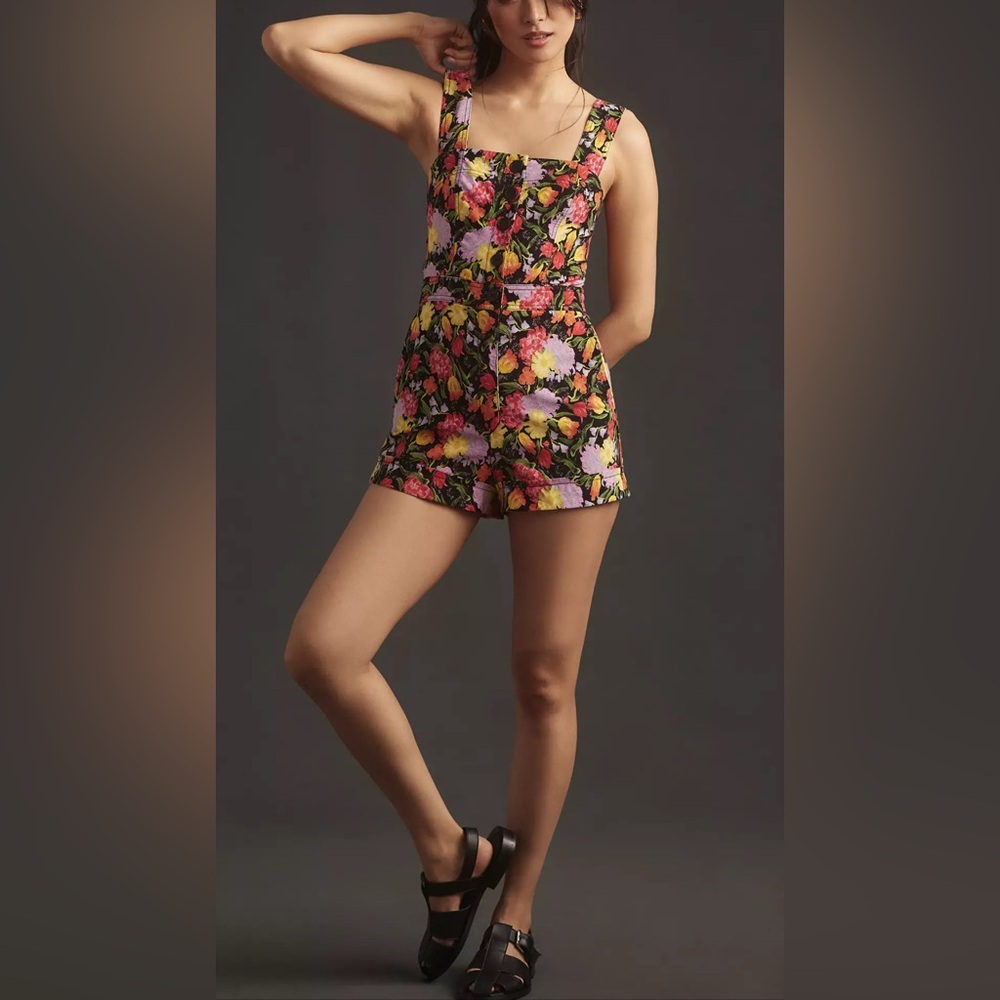 Yukiko Noritake Maeve Anthropologie Button Front Romper Floral Print Cute Sz 10